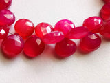 11 mm Hot Pink Chalcedony Faceted Heart Beads, Pink Chalcedony Heart Briolettes
