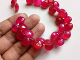 11 mm Hot Pink Chalcedony Faceted Heart Beads, Pink Chalcedony Heart Briolettes