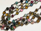 5-6 mm Multi Tourmaline Rosary, Natural Tourmaline Plain Round Connector Chain