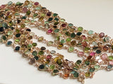 6-6.5mm Multi Tourmaline Rosary, Tourmaline Round Connector Chain in 925 Silver