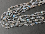 6-7 mm Labradorite Faceted Oval Beads 925 Silver Wire Wrapped Rosary Style Chain