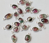 13-14mm Multi Tourmaline Faceted Connectors, Double Loop 925 Silver Bezel