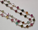 13mm Multi Tourmaline Rosary Chain, Tourmaline Plain Kite Shape Connector Chain