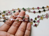 13mm Multi Tourmaline Rosary Chain, Tourmaline Plain Kite Shape Connector Chain