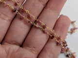 3-5 mm Pink Tourmaline Wire Wrapped Bead Chips, Rosary Beaded Chain By The Foot