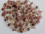 3-5 mm Pink Tourmaline Wire Wrapped Bead Chips, Rosary Beaded Chain By The Foot