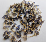 4-5 mm Iolite Chips 925 Silver Gold Wire Wrapped Rosary Style Chain Beaded