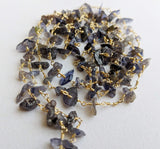 4-5 mm Iolite Chips 925 Silver Gold Wire Wrapped Rosary Style Chain Beaded