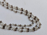 2 mm Smoky Quartz Wire Wrapped Faceted Rondelle Beads, Rosary Style Chain