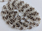 2 mm Smoky Quartz Wire Wrapped Faceted Rondelle Beads, Rosary Style Chain