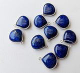 16.5mm Lapis Lazuli Bezel Connectors, 5 Pcs Lapis Lazuli 925 Silver Connectors