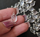 12.5-15.5mm Rose Quartz Bezel Connectors, 5 Pcs Rose Quartz 925 Silver Connector