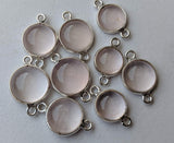 12.5-14.5mm Rose Quartz Bezel Connector, Rose Quartz 925 Silver Connector, 5 pcs