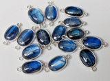 15mm Kyanite Plain Oval Shape Flat Back Bezel Connectors, 5 Pcs Natural Kyanite