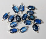 15mm Kyanite Plain Oval Shape Flat Back Bezel Connectors, 5 Pcs Natural Kyanite