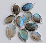 19.5mm-21mm Labradorite Faceted Bezel Connectors, 5Pcs Natural Labradorite Both