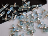 10-13mm Aquamarine Sticks Single Loop Connectors, 5Pcs Natural Aquamarine 925