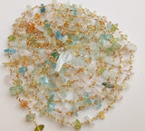 4-8mm Multi Aquamarine Wire Wrapped Chip Bead Aqua Rosary Style Beaded Chain 925