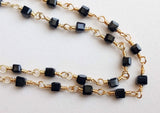 4.5mm Black Spinel Facet Cube Bead in 925 Silver Wire Wrapped Rosary Style Chain