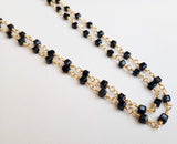 4.5mm Black Spinel Facet Cube Bead in 925 Silver Wire Wrapped Rosary Style Chain