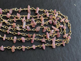 3-5 mm Pink Tourmaline Wire Wrapped Bead Chips, Rosary Beaded Chain By The Foot