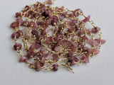 3-5 mm Pink Tourmaline Wire Wrapped Bead Chips, Rosary Beaded Chain By The Foot