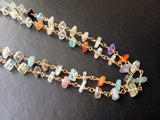 4-5 mm Multi Gemstone Chip Beads 925 Silver Gold Wire Wrapped Rosary Style Chain