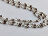 2 mm Smoky Quartz Wire Wrapped Faceted Rondelle Beads, Rosary Style Chain