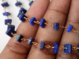 4-5 mm Lapis Lazuli Wire Wrapped Heishi Beads, Rosary Beaded Chain, 925 Silver