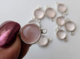 12.5-14.5mm Rose Quartz Bezel Connector, Rose Quartz 925 Silver Connector, 5 pcs