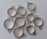 12.5-14.5mm Rose Quartz Bezel Connector, Rose Quartz 925 Silver Connector, 5 pcs