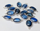 15mm Kyanite Plain Oval Shape Flat Back Bezel Connectors, 5 Pcs Natural Kyanite