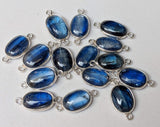 15mm Kyanite Plain Oval Shape Flat Back Bezel Connectors, 5 Pcs Natural Kyanite