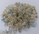 6-16mm Multi Aquamarine Wire Wrapped Chip Beads, Aqua Rosary Style Beaded Chain