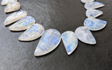 6x12 mm-14x20 mm Rainbow Moonstone Leaf Hand Carved Beads, Natural Moonstone