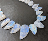 6x12 mm-14x20 mm Rainbow Moonstone Leaf Hand Carved Beads, Natural Moonstone