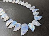 6x12 mm-14x20 mm Rainbow Moonstone Leaf Hand Carved Beads, Natural Moonstone