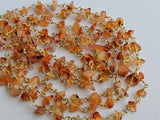 5-10mm Carnelian Wire Wrapped Chip Beads, Rosary Style Beaded Chain, 925 Silver