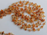 5-10mm Carnelian Wire Wrapped Chip Beads, Rosary Style Beaded Chain, 925 Silver