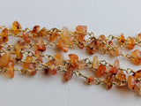 5-10mm Carnelian Wire Wrapped Chip Beads, Rosary Style Beaded Chain, 925 Silver