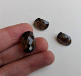 3 Pc Set Smoky Quartz Fancy Emerald Cut Hand Carved Cut Stones, Filigree Finding