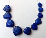 7.5-14 mm Lapis Lazuli Hand Carved Leaf Heart Beads, 12Pcs Natural Lapis Lazuli