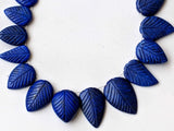 13-18 mm Lapis Lazuli Hand Carved Leaf Pear Beads, 9 Pcs Natural Lapis Lazuli