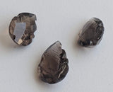 3 Pc Set Smoky Brown Quartz Fancy Leaf Hand Carved Cut Stones, Filigree Finding