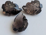 3 Pc Set Smoky Brown Quartz Fancy Leaf Hand Carved Cut Stones, Filigree Finding