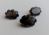 3 Pc Set Smoky Quartz Fancy Oval Flower Hand Carved Cut Stones, Filigree Finding