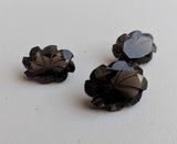 3 Pc Set Smoky Quartz Fancy Oval Flower Hand Carved Cut Stones, Filigree Finding