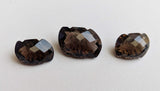 3 Pc Set Smoky Quartz Fancy Emerald Cut Hand Carved Cut Stones, Filigree Finding