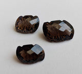 3 Pc Set Smoky Quartz Fancy Emerald Cut Hand Carved Cut Stones, Filigree Finding