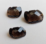 3 Pc Set Smoky Quartz Fancy Emerald Cut Hand Carved Cut Stones, Filigree Finding